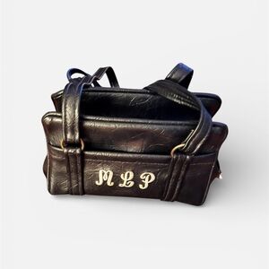 Vintage Elegant Black Leather Pocket book Monogrammed MLP
